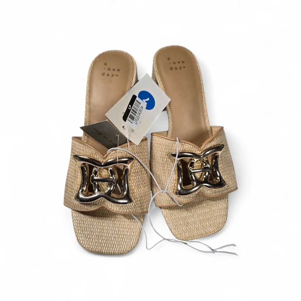 A New Day Women's Cream Mules with Gold Buckle